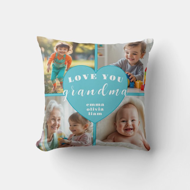 Liebe You Oma Foto Collage Heart Throw Kissen (Vorderseite)