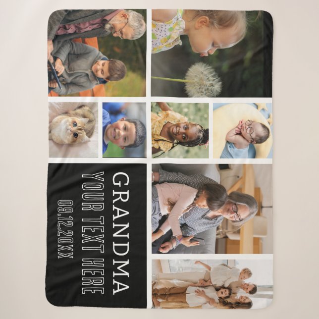 Liebe You Oma | Monogramm für FotoCollage Sherpadecke (Vorderseite)