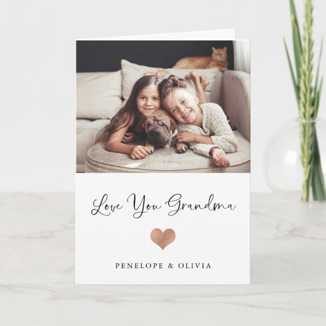 Liebe You Oma | Skript und Herz mit Foto Karte (Vorderseite)