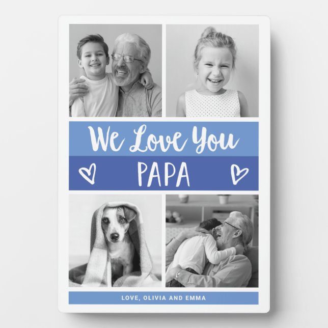 Liebe You Papa | Blau-Foto-Blockgitter Fotoplatte (Vorderseite)