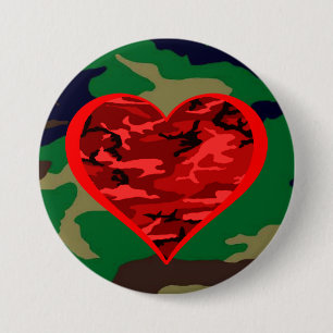 Liebe You Red Camouflage Heart Military Valentine  Button
