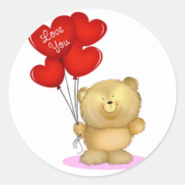 Liebe You Teddy Bear halten Herzballon Runder Aufkleber (Vorderseite)