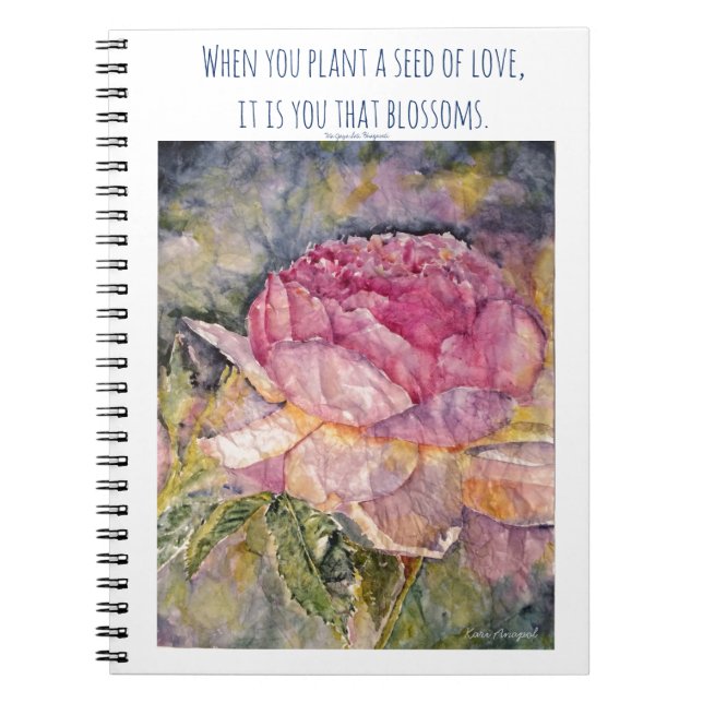 Liebe-Zitatblumenwatercolor-Kunst-gewundenes Notizblock (Vorderseite)