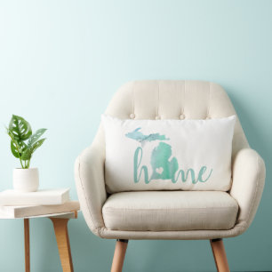 Liebe Zuhause Staat Michigan Wasserfarbe Silhouett Lendenkissen