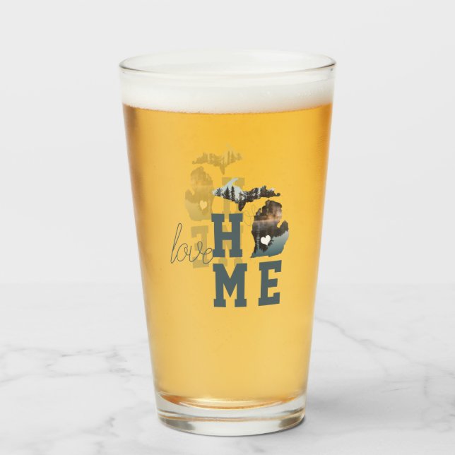 Liebe Zuhause Staat von Michigan Silhouette mit Fo Glas (Vorne (Gefüllt))