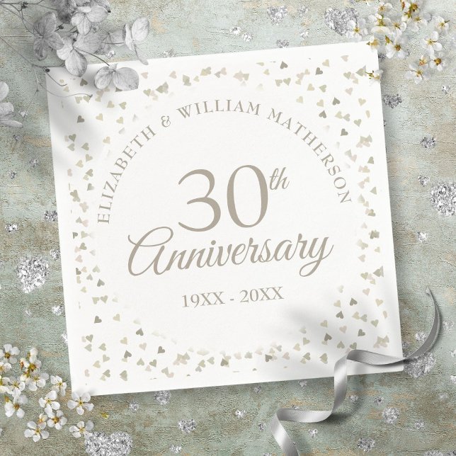 Liebe zum 30. Hochzeitstag Hearts Confetti Serviette (30th Wedding Anniversary Love Hearts Confetti Napkins)
