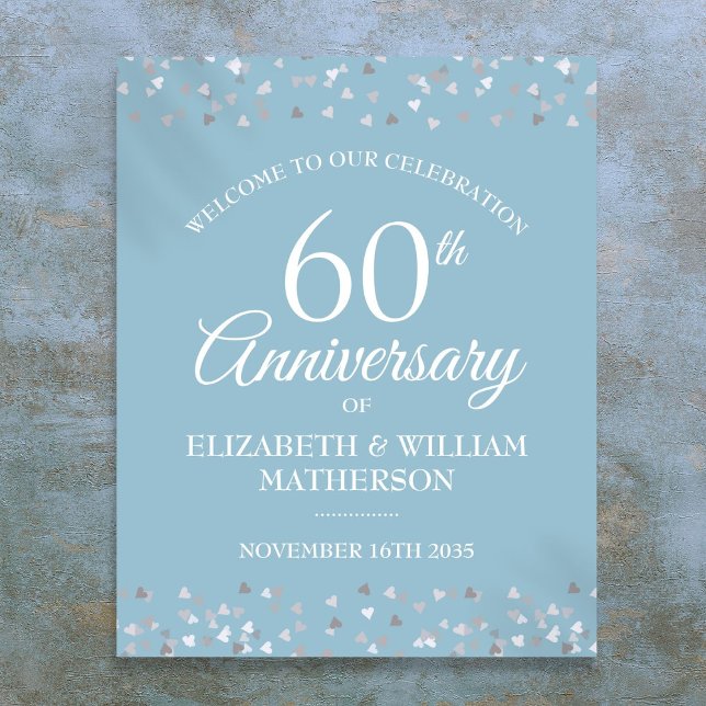 Liebe zum 60. Jubiläum Hört Confetti Begrüßungszei Poster (60th Anniversary Love Hearts Confetti Welcome Sign)