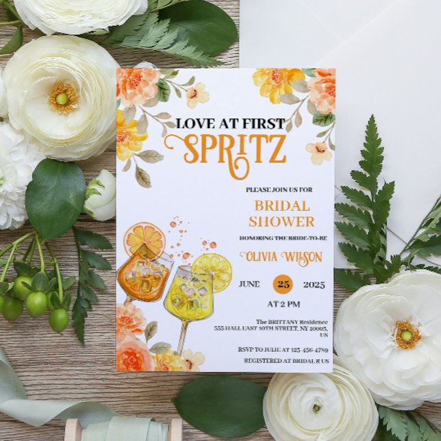 Liebe zum ersten Spritz Floral Cocktail Brautparty Einladung (Love at First Spritz )