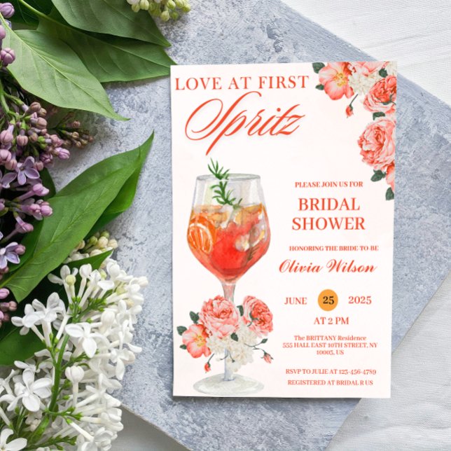 Liebe zum ersten Spritz Floral Cocktail Brautparty Einladung (love at first spritz bridal shower invitations cocktail drink citrus orange elegant bride citrus )