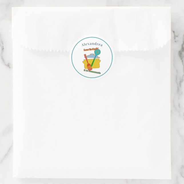 Liebe zum Kochen Es wird handgefertigtes Sprichwor Runder Aufkleber (Tasche)