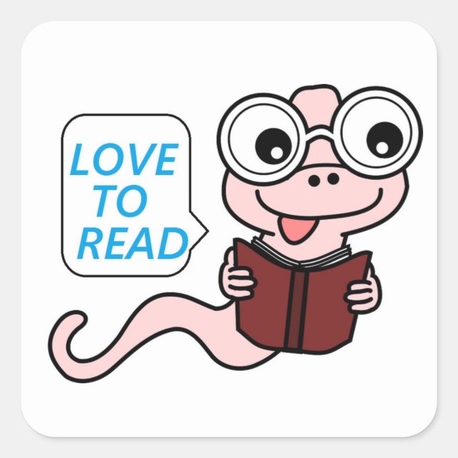 "LIEBE ZUM LESEN" BUCHWORT QUADRATISCHER AUFKLEBER (Vorderseite)