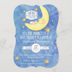 Liebe zum Mond auf der Rückseite Wasserfarben Baby Einladung