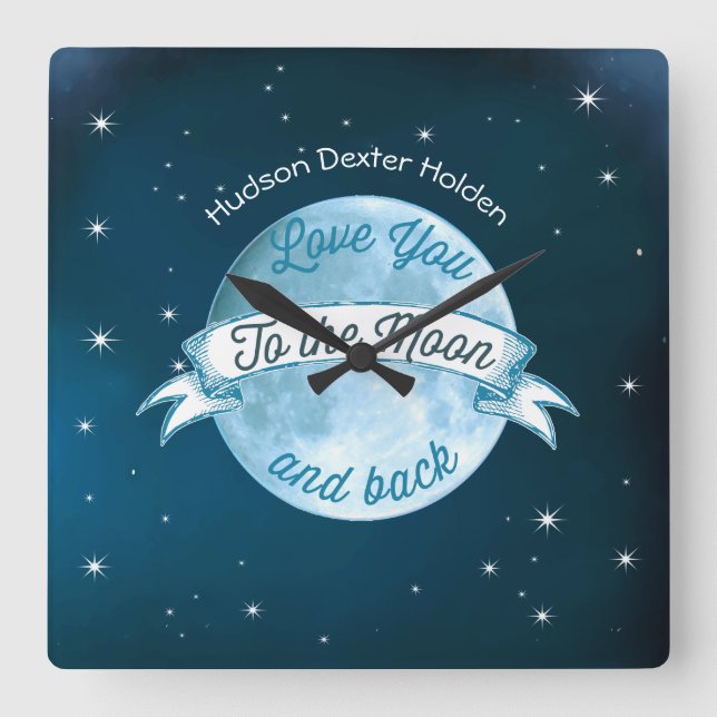 Liebe zum Mond Chalkboard Banner Baby Quadratische Wanduhr (Vorderseite)