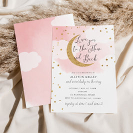 Liebe zum Mond, Goldstars Pink Baby Dusche Einladung