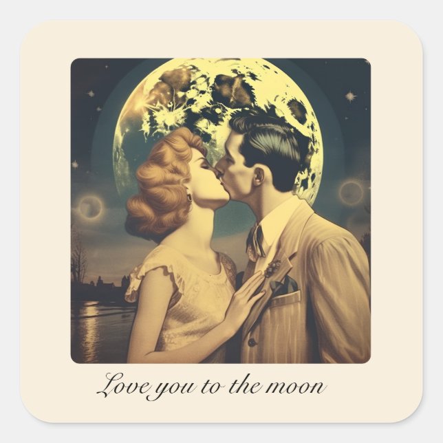 Liebe zum Mond, Reiseplakat individuell anpassbar Quadratischer Aufkleber (Vorderseite)