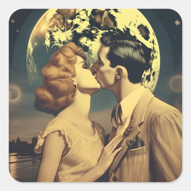 Liebe zum Mond, Reiseplakat individuell anpassbar Quadratischer Aufkleber (Vorderseite)