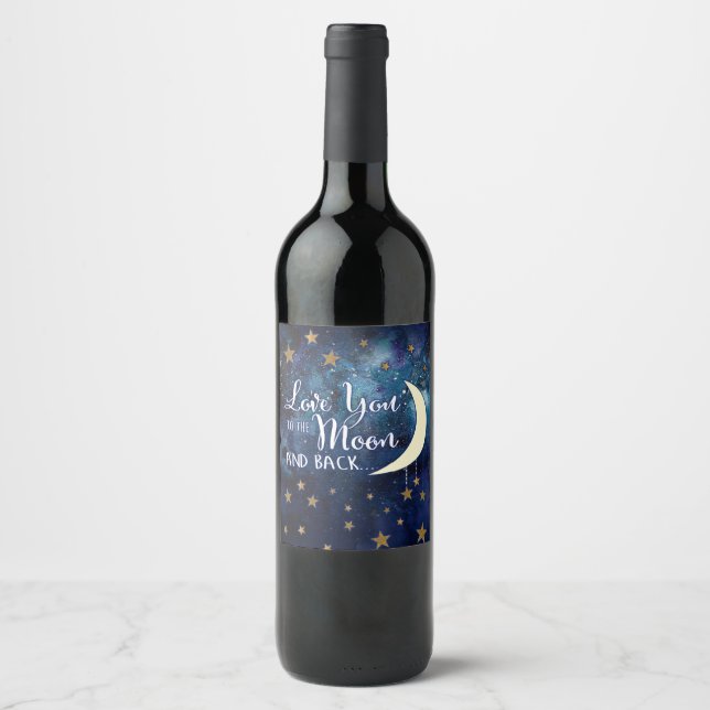 Liebe zum Moon & Back Weinflaschen-Etikett Weinetikett (Vorderseite)