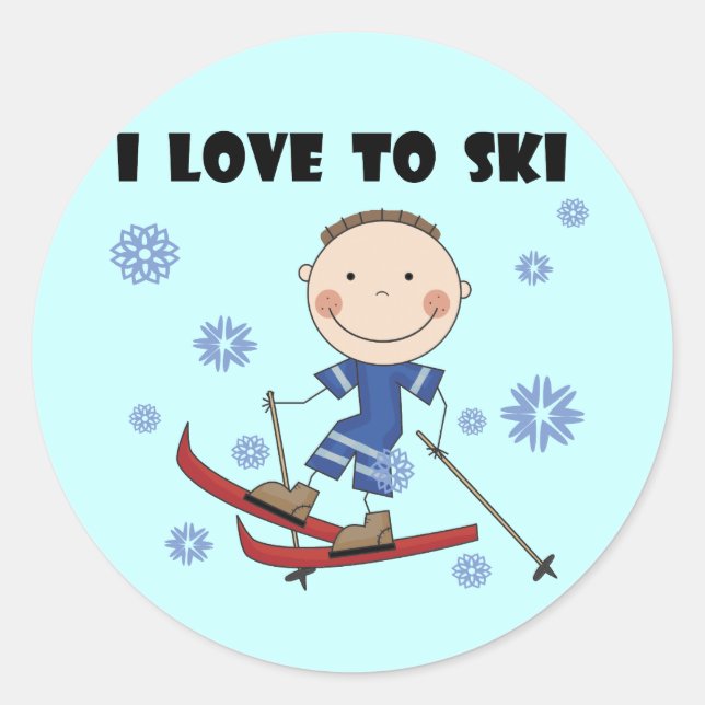 Liebe zum Skifahren - Boy Tshirts und Geschenke Runder Aufkleber (Vorderseite)