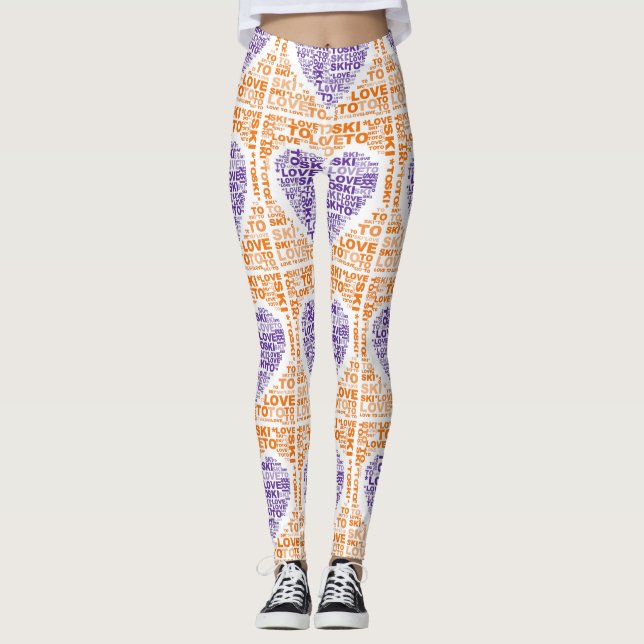 Liebe zum Skifahren Lila handgefertigter Yogopflan Leggings (Vorderseite)