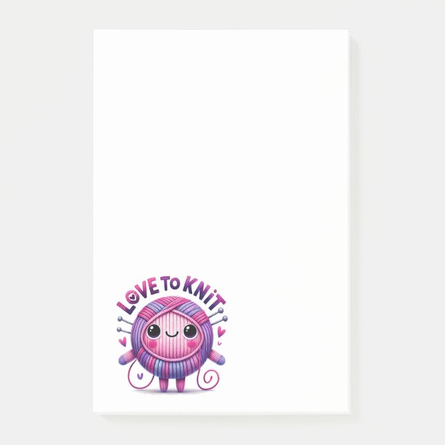 Liebe zum Strick Zitat Niedliches Rosa Lila Ball G Post-it Klebezettel (Vorderseite)