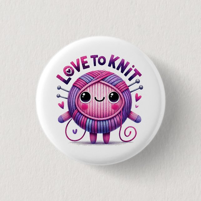 Liebe zum Strick Zittern Niedlicher, rosa Lila Gal Button (Vorderseite)