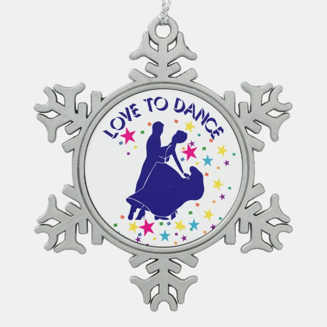 Liebe zum Tanzen Schneeflocken Zinn-Ornament (Vorderseite)