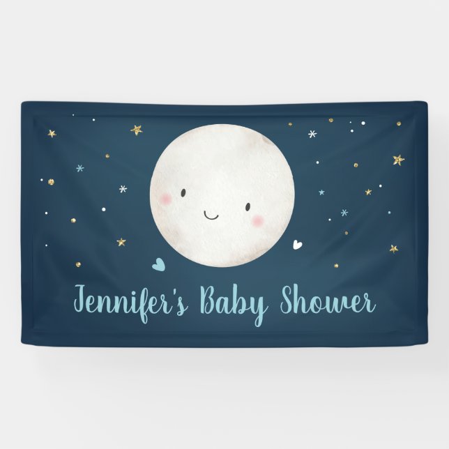 Liebe zur Blue-Gold-Baby-Dusche auf dem Mond Banner (Horizontal)
