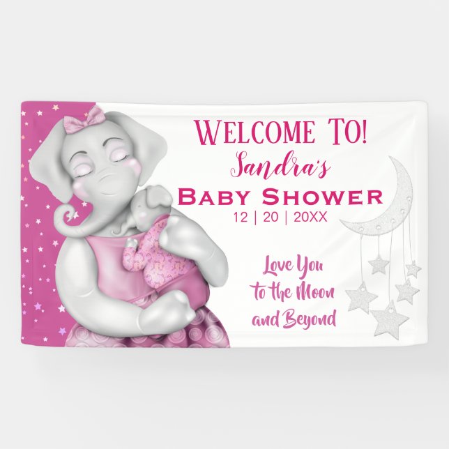 Liebe zur Mond Girl Elephant Babydusche Banner (Horizontal)