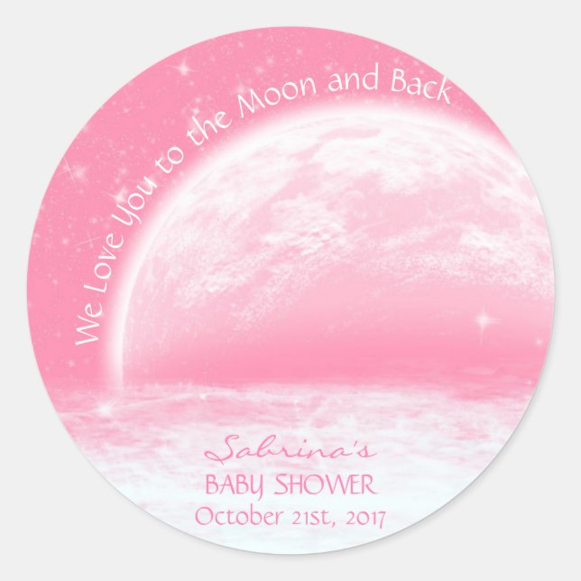 Liebe zur Mond- und Rückenpink-Girl-Kinderdusche Runder Aufkleber (Vorderseite)