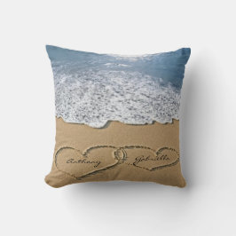 Liebeherzen im Sand-personalisierten Kissen