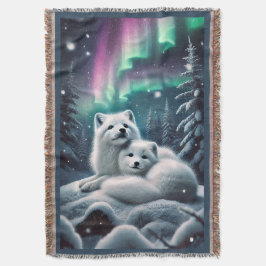 Liebende arktische Füchse Nordlichtschneewald Decke