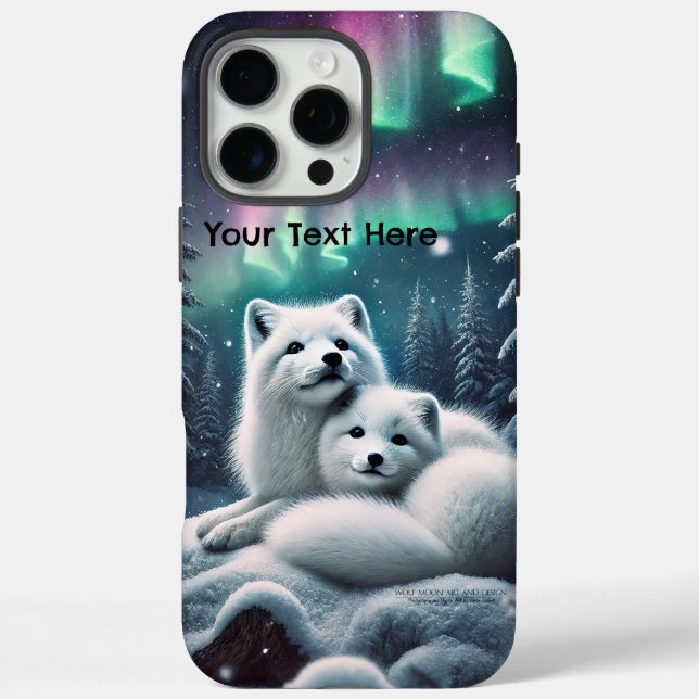 Liebende arktische Füchse Nordlichtschneewald iPhone 16 Pro Max Hülle (Rückseite)