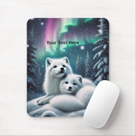 Liebende arktische Füchse Nordlichtschneewald Mousepad