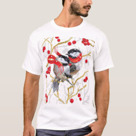 Liebende Cuddling Weihnachts-Chickadees Couple T-Shirt