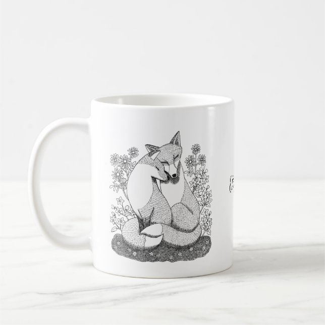 Liebende Fox-Paar Snuggle Tinte Zeichnend Kunst Kaffeetasse (Links)