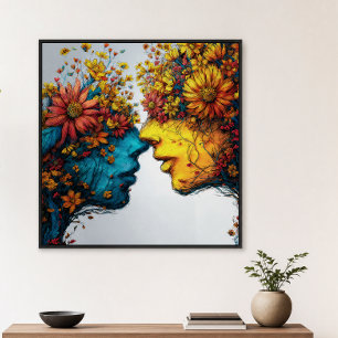 Liebende in Blüten - Florale Gesichter Kunst Poster