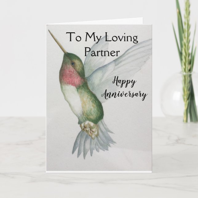 Liebende Partnerjubiläum Hummingbird Watercolor Karte (Vorderseite)
