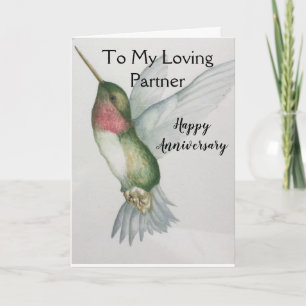 Liebende Partnerjubiläum Hummingbird Watercolor Karte