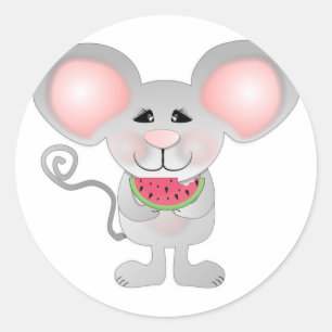liebenswerte graue Maus, die Wassermelone hält Runder Aufkleber