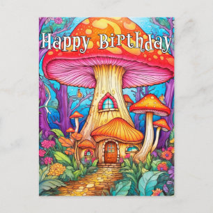 Liebenswerte kreative Illustration eines Pilzhause Postkarte