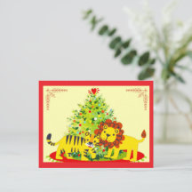 Liebenswerte Löwen- & Tiger-Weihnachts-Postkarte
