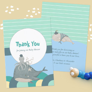 Liebenswerte Nautilus Wal Oktopus Grüne Babyparty Dankeskarte