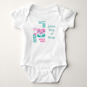 Liebenswerte religiöse rosa grüne Retro-Blumen-Nam Baby Strampler