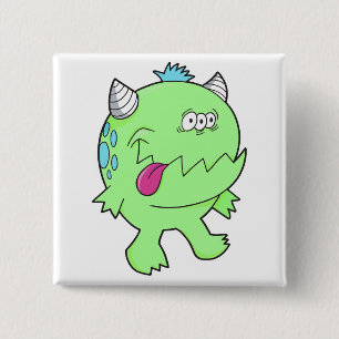 liebenswerter grüner Zungenbeißermonster Button
