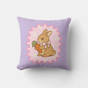 Liebenswerter Lila Hase Karotte & Gänseblümchen Kissen