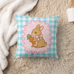 Liebenswerter lila Hase Karotte & Gänseblümchen Kissen