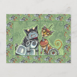 LIEBENSWERTER ROBOTER-BULLDOGGE UND KATZENFREUND L POSTKARTE