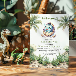 Liebenswertes, bald schlüpfendes Dino-Ei-Baby-Part Einladung