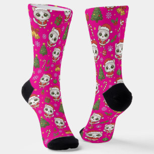 liebenswertes Kätzchen und Weihnachts-Icons-Muster Socken
