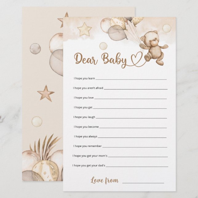 Lieber Baby wünscht Baby Bear Baby Shower Game (Vorne/Hinten)